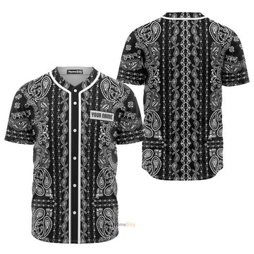 Custom Name Bandana Pattern Black And White - Personalized Baseball Jersey