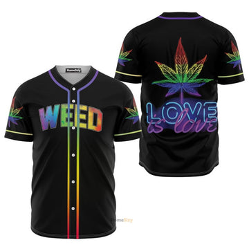 LGBT Love Is Love Weed Neon Rainbow Color Black - Baseball Jersey