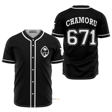 Guam Seal Chamoru Black And White - Baseball Jersey