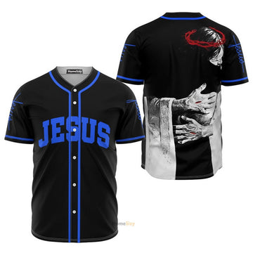 Jesus God's Hug Black And Blue - Baseball Jersey