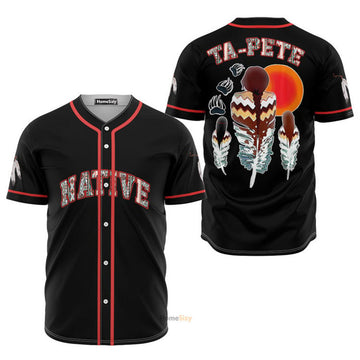 Custom Name Native American Feathers Red - Personalized Baseball Jersey