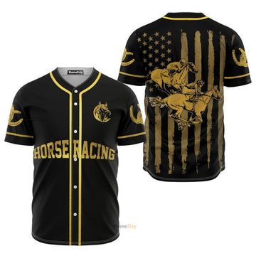 Horse Racing Golden - Personalized Baseball Jersey