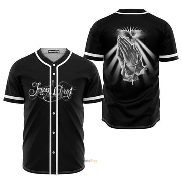 Jesus Christ Hand Black And White - Baseball Jersey