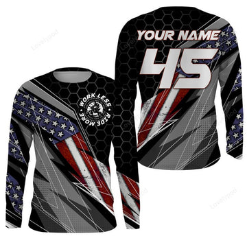 FUNSTUFFPRINT Custom Racing Jersey, Patriotic Work Less Ride More Dirt Bike Motocross Racewear 3D Long Sleeve T-Shirt