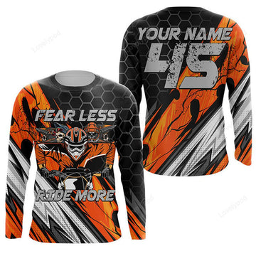 FUNSTUFFPRINT Custom Motocross Jersey Kid Adult Fear Less Ride More Dirt Bike Motorcycle 3D Long Sleeve T-Shirt