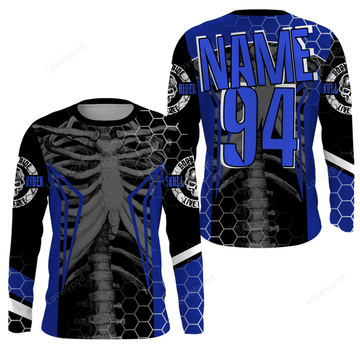 FUNSTUFFPRINT Custom Racing Jersey Motocross Off-Road Riders Racewear Blue 3D Long Sleeve T-Shirt