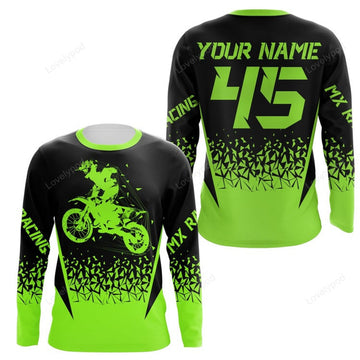 FUNSTUFFPRINT Custom MX Racing Jersey Motocross Green Dirt Bike Riders Off-road Motorcycle 3D Long Sleeve T-Shirt