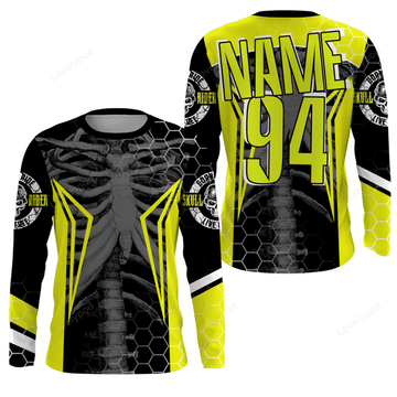 FUNSTUFFPRINT Custom Yellow Racing Jersey Cool Bone Motorcycle Motocross Off-Road Riders Racewear 3D Long Sleeve T-Shirt