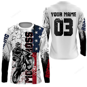 FUNSTUFFPRINT Custom Patriotic Motocross Jersey, American MX Racing Shirt, Dirt Bike Off-road 3D Long Sleeve T-Shirt