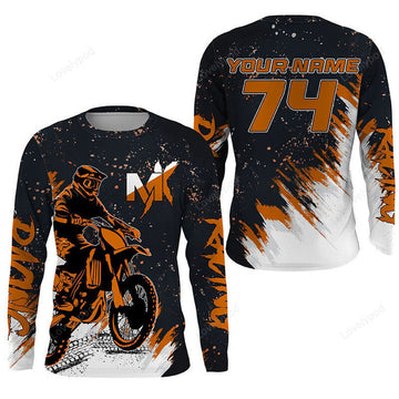 FUNSTUFFPRINT Custom Dirt Bike jersey men women, orange MX racing shirt, biker off-road motorcycle 3D Long Sleeve T-Shirt