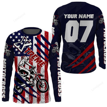 FUNSTUFFPRINT Custom USA Motocross jersey, women men dirt bike off-road extreme racing 3D Long Sleeve T-Shirt