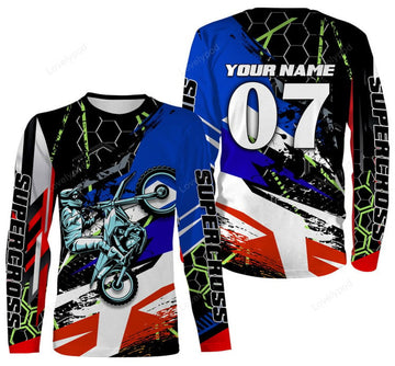 FUNSTUFFPRINT Custom Supercross Riding Jersey, Custom Number & Name Motorcycle Off-Road Dirt Bike Racing 3D Long Sleeve T-Shirt
