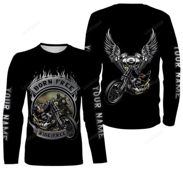 FUNSTUFFPRINT Custom Born Free Ride Free Motorcycle Jersey Personalized Biker Shirt Off-road Racing Rider 3D Long Sleeve T-Shirt
