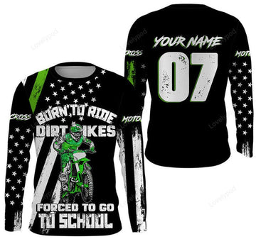FUNSTUFFPRINT Custom Born To Ride Dirt Bikes Motocross Jersey, Adult Kid MX Racing 3D Long Sleeve T-Shirt