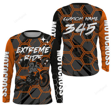 FUNSTUFFPRINT Custom Orange Motocross for men, extreme ride dirt bike shirt off-road 3D Long Sleeve T-Shirt
