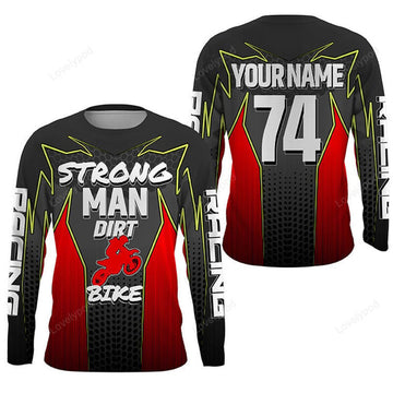 FUNSTUFFPRINT Custom Red custom motocross jersey men women, Strong Man Dirt Bike off-road shirt motorcycle 3D Long Sleeve T-Shirt