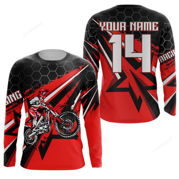 FUNSTUFFPRINT Custom Dirt Bike Jersey Motocross Shirt, Motorcycle 3D Long Sleeve T-Shirt