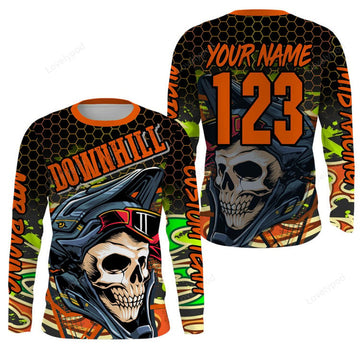 FUNSTUFFPRINT Custom Orange Downhill skull racing jersey, mountain bike MTB shirt Adult, cycling motocross gear 3D Long Sleeve T-Shirt