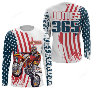 FUNSTUFFPRINT Custom American Flag Motocross Jersey Men Women Custom Dirt Bike Shirt Patriotic Off-Road 3D Long Sleeve T-Shirt