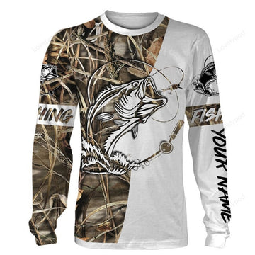 FUNSTUFFPRINT Custom bass fishing tattoo full printing fishing shirt, Fishing 3D Long Sleeve T-Shirt