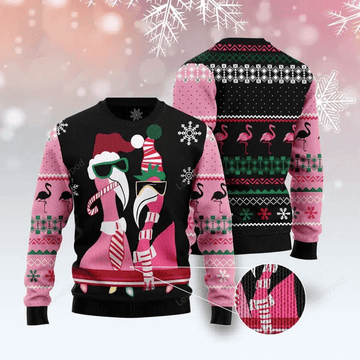 FUNSTUFFPRINT Flamingo Candy Cane Ugly Christmas Sweater for men and women Ugly Sweater