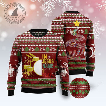 FUNSTUFFPRINT Drum I Play Ugly Christmas Sweater for men and women, Gift for drum lover Ugly Sweater