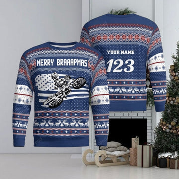 FUNSTUFFPRINT Christmas Motocross Rider Custom Ugly Christmas Sweater for Men and Women, Gift for biker Motocross lover Ugly Sweater