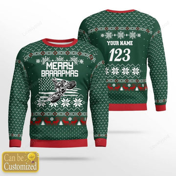 FUNSTUFFPRINT Custom name and number Motocross rider Ugly Christmas sweater, Motocross sweatshirt, Christmas gift for motocross lover Ugly Sweater