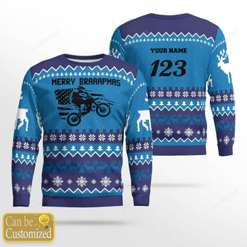FUNSTUFFPRINT Custom name and number Motocross rider 12 Ugly Christmas sweater for men, Motocross biker sweatshirt, gift for motocross lover Ugly Sweater
