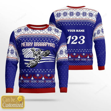 FUNSTUFFPRINT Custom name and number Motocross rider 10 Ugly Christmas sweater for men, Motocross biker sweatshirt, gift for motocross lover Ugly Sweater