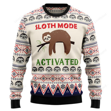 FUNSTUFFPRINT Sloth Mode Activated Ugly Christmas Sweater, Christmas Sweatshirt Gift for Man Women Ugly Sweater