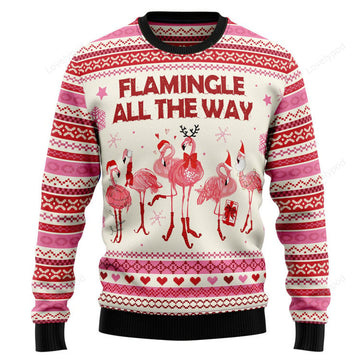 FUNSTUFFPRINT Flamingo Flamingle All The Ways Ugly Christmas Sweater, Christmas Sweatshirt Gift for Man Women Ugly Sweater