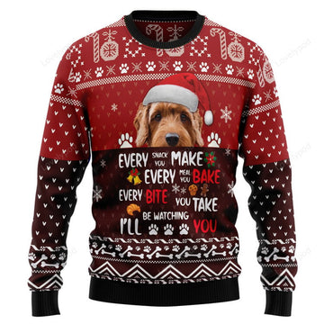 FUNSTUFFPRINT Goldendoodle Will Be Watching You Ugly Christmas Sweater, Christmas Sweatshirt Gift for Dog lover Ugly Sweater