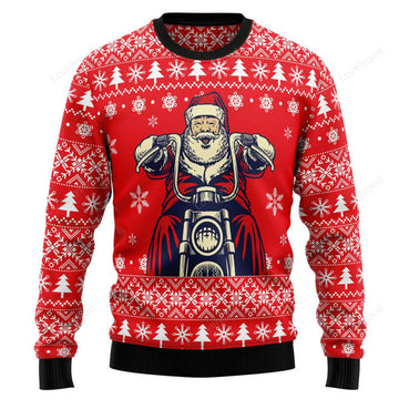 FUNSTUFFPRINT Santa Claus Ride A Motorcycle Ugly Christmas Sweater, Funny ugly christmas sweater for men and women Ugly Sweater