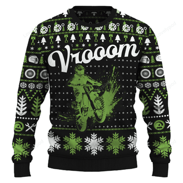FUNSTUFFPRINT Vrooom KX100 Ugly Christmas Sweater Multicolor , Custom Motocross ugly sweater, Motocross shirt for men and women Ugly Sweater
