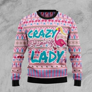 FUNSTUFFPRINT Flamingo Pink Flamingo Lady Ugly Christmas Sweater for men and women Ugly Sweater