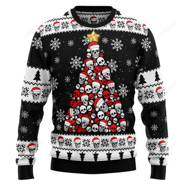 FUNSTUFFPRINT Skull Pine Tree Ugly Christmas Sweater For Men & Women Ugly Sweater