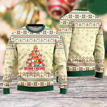FUNSTUFFPRINT Dog Merry Corgmas Ugly Christmas Sweater For Men & Women Ugly Sweater