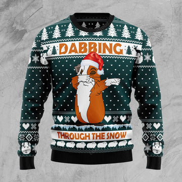 FUNSTUFFPRINT Dabbing Through The Snow Guinea Pig Ugly Christmas Sweater for men and women Ugly Sweater