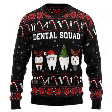 FUNSTUFFPRINT Dental Squad Ugly Christmas Sweater for men and women, Funny sweater christmas gifts Ugly Sweater