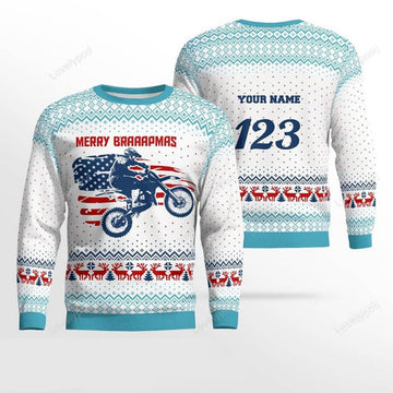 FUNSTUFFPRINT Custom name and number Motocross rider Christmas sweater, Motocross sweatshirt, Christmas gift for motocross lover Ugly Sweater
