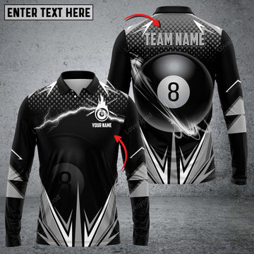 FUNSTUFFPRINT Personalized Billiard Ball Team Name Player Long Sleeve Polo Shirt, Billiards Shirts, Billiards Apparel