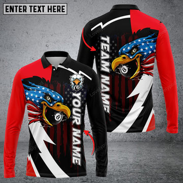FUNSTUFFPRINT Personalized Billiard Player Long Sleeve Polo Shirt, Billiards Shirts, Billiards Apparel