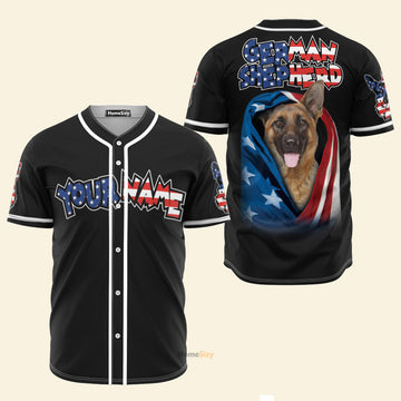 Custom Name German Shepherd American Flag - Personalized Baseball Jersey