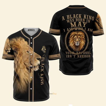 Custom Name Black King Was Born In May - Personalized Baseball Jersey