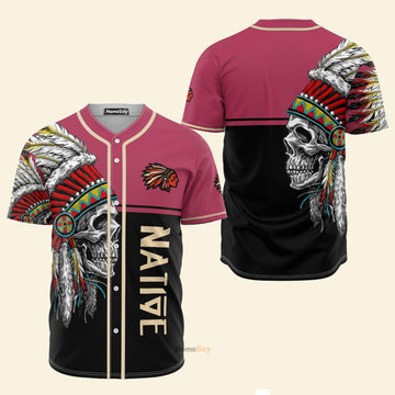 Skull Native American Headdress - Baseball Jersey
