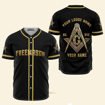Custom Name Freemasonry Black - Personalized Baseball Jersey