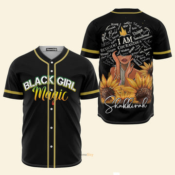 Custom Name Black Girl Magic Sunflower Juneteenth - Personalized Baseball Jersey