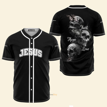 Jesus Skull Faith Hope Love - Baseball Jersey