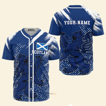 Custom Name Scotland Lion Grunge - Personalized Baseball Jersey